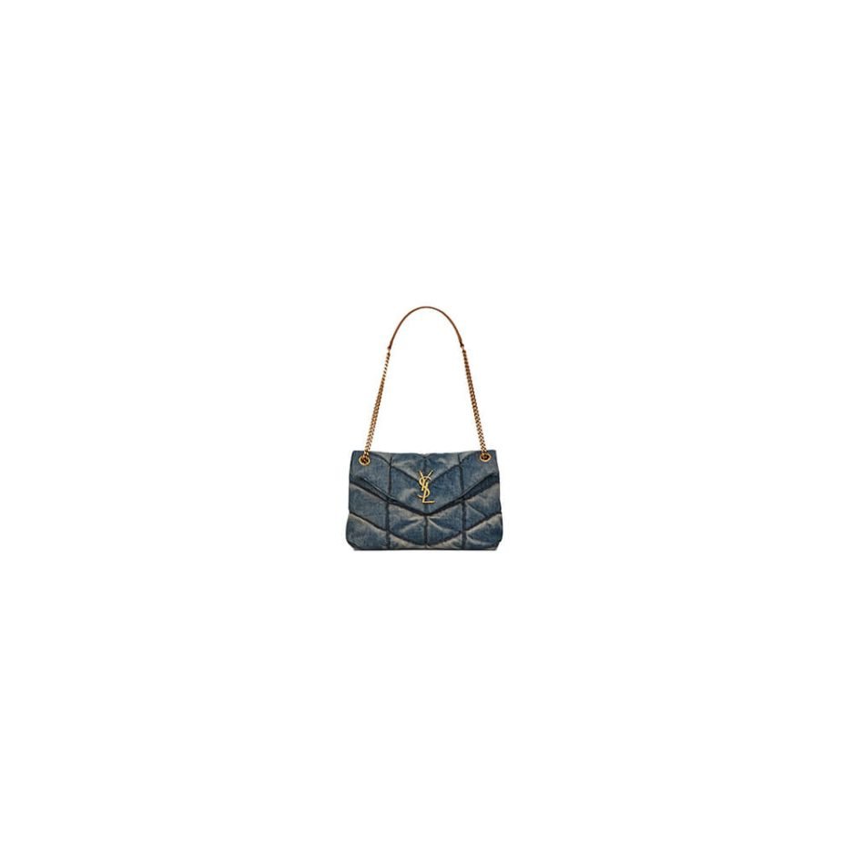 YSL PUFFER SMALL IN SUEDE AND DENIM