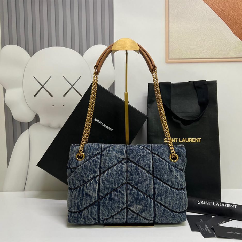 YSL PUFFER SMALL IN SUEDE AND DENIM - Image 4