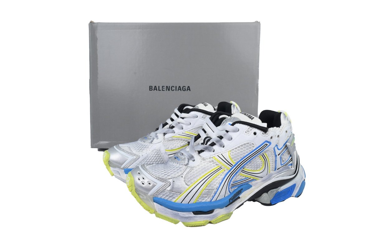 PK God Batch Balenciaga Runner Sneaker White Blue Yellow 772767 W3RNY 0213 - Image 12