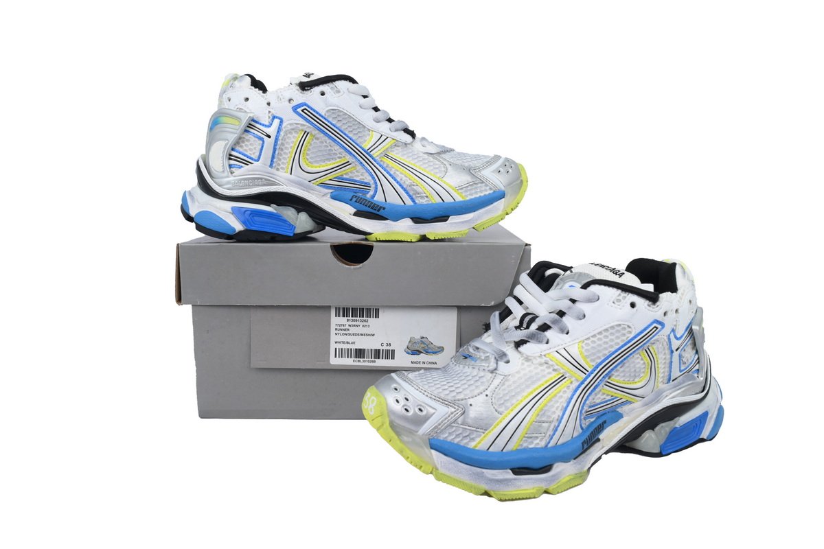 PK God Batch Balenciaga Runner Sneaker White Blue Yellow 772767 W3RNY 0213 - Image 11