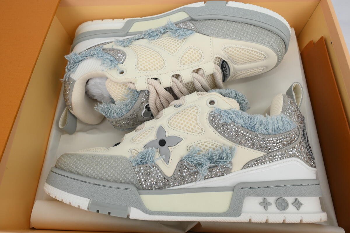 PK God Batch Louis Vuitton Skate Horse Hair Gray White Diamond - Image 10