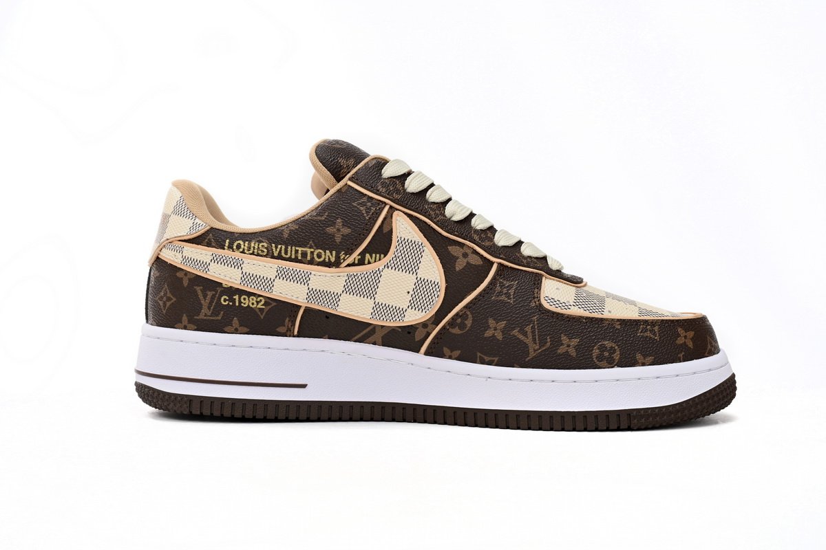 PK God Batch LOUIS VUITTON x Nike Air Force 1 Coffee - Image 2