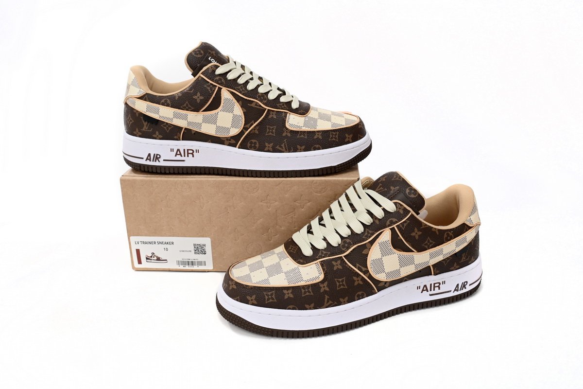 PK God Batch LOUIS VUITTON x Nike Air Force 1 Coffee - Image 13