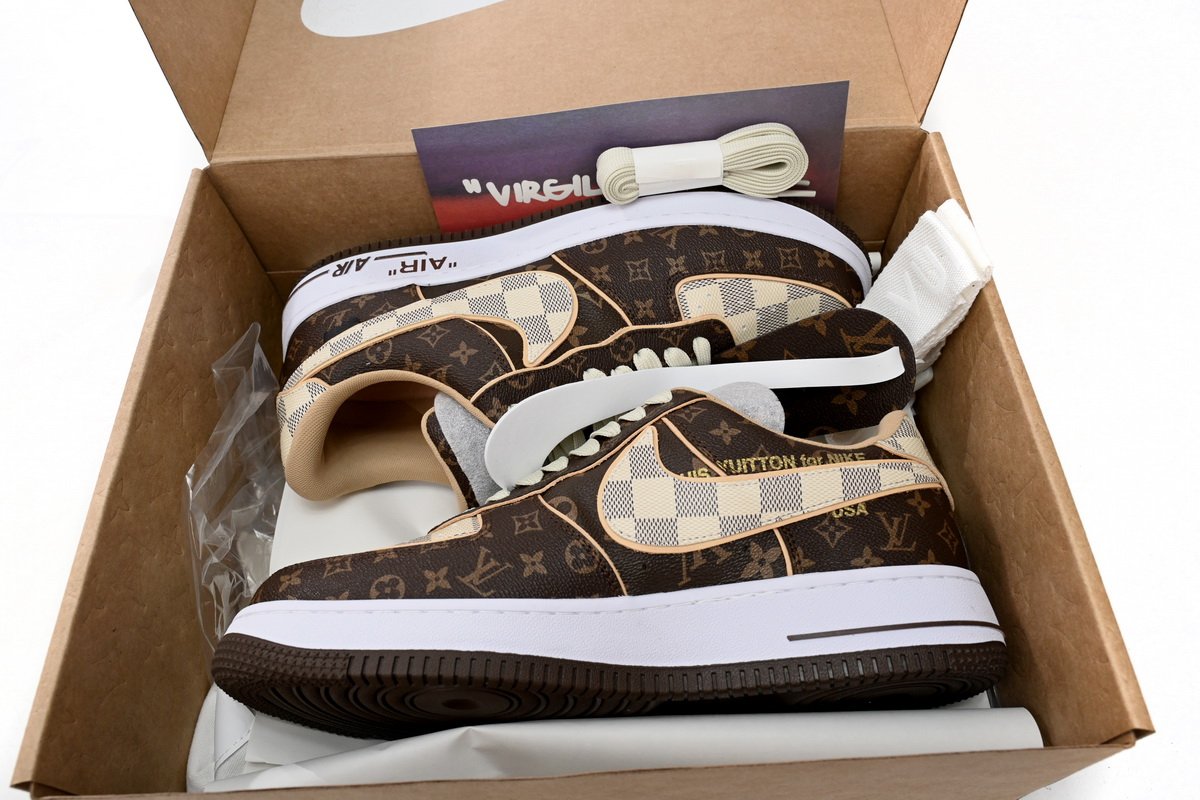 PK God Batch LOUIS VUITTON x Nike Air Force 1 Coffee - Image 12