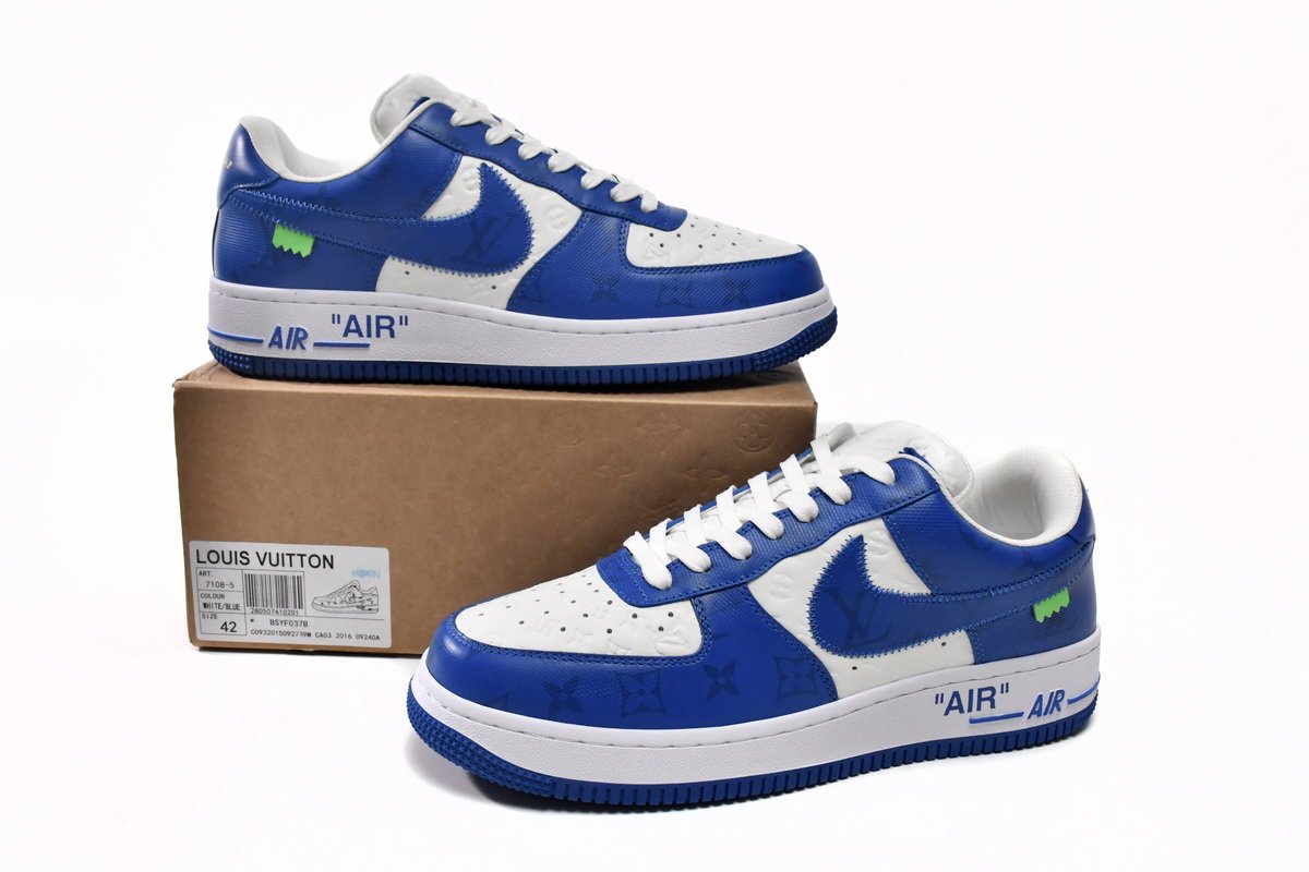 PK God Batch LOUIS VUITTON x Nike Air Force 1 White Blue 7108-5 - Image 14