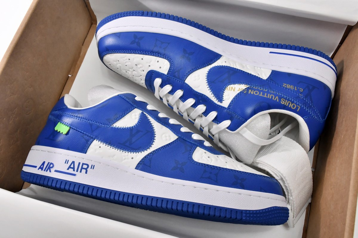 PK God Batch LOUIS VUITTON x Nike Air Force 1 White Blue 7108-5 - Image 13