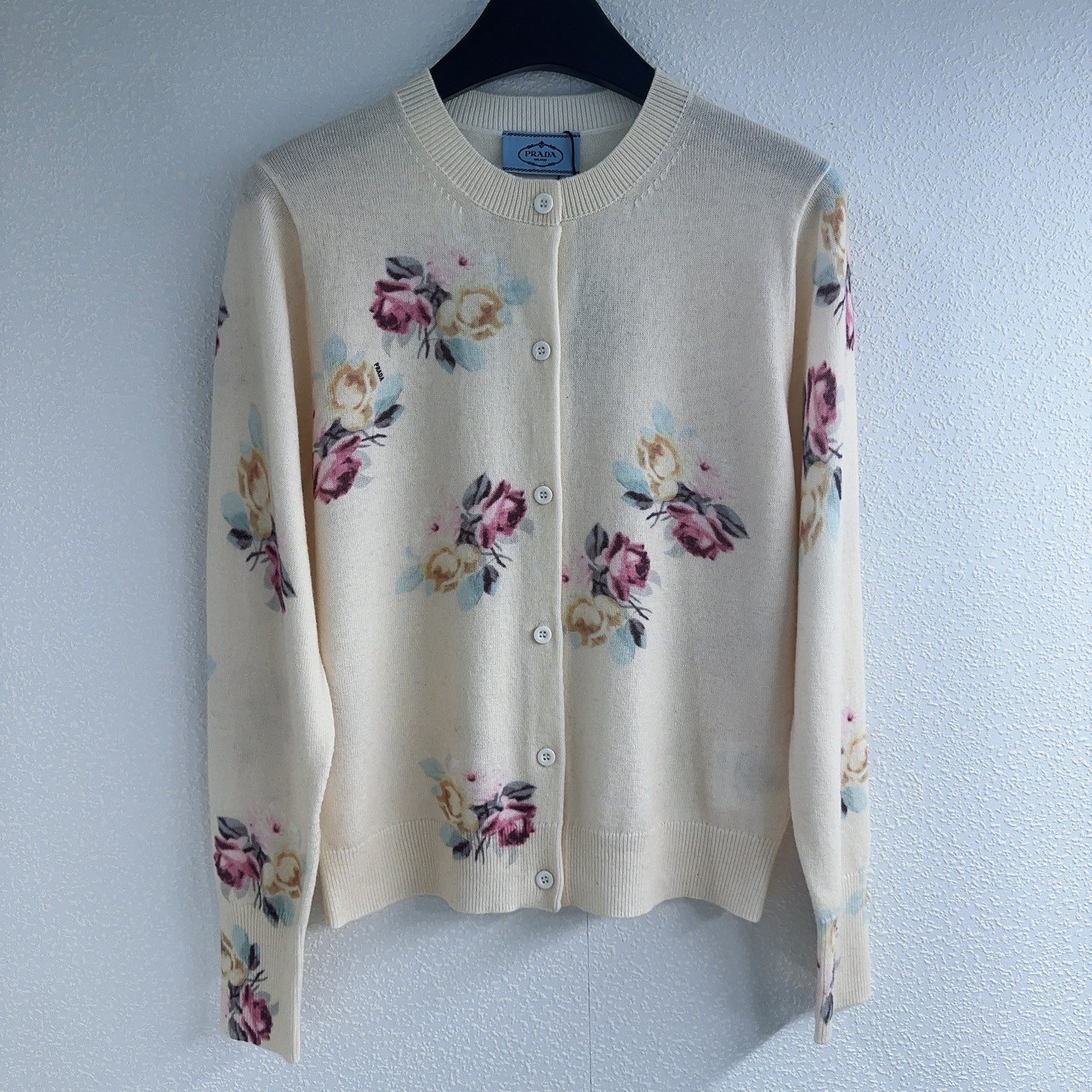 Prada Family Rose Flower Goat Hair Knit Cardigan D80104
