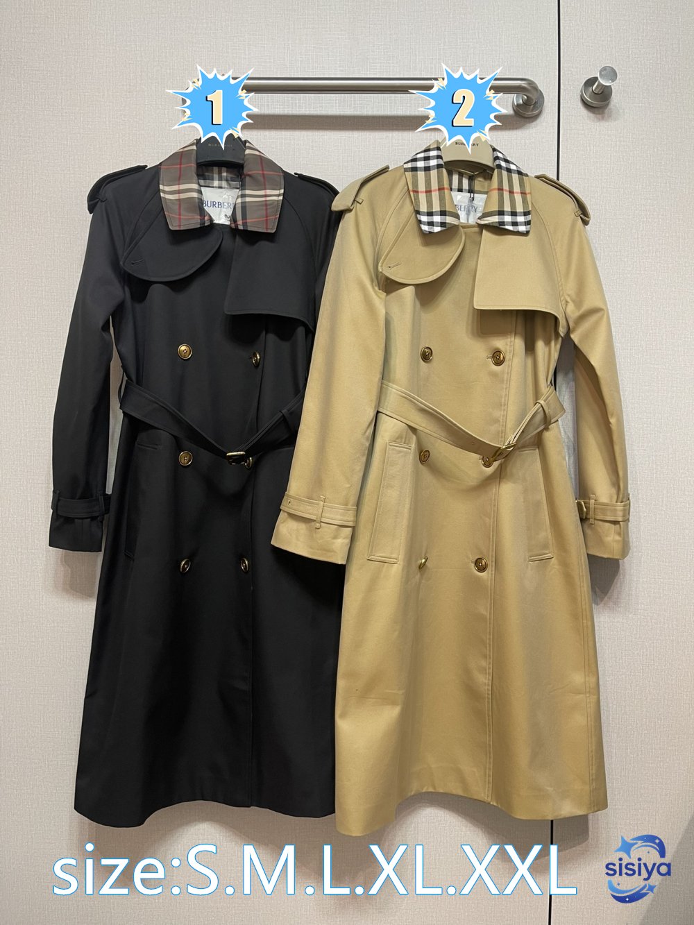 Burbery Long Sleeve Plaid Collar Metal Button Coat D91106