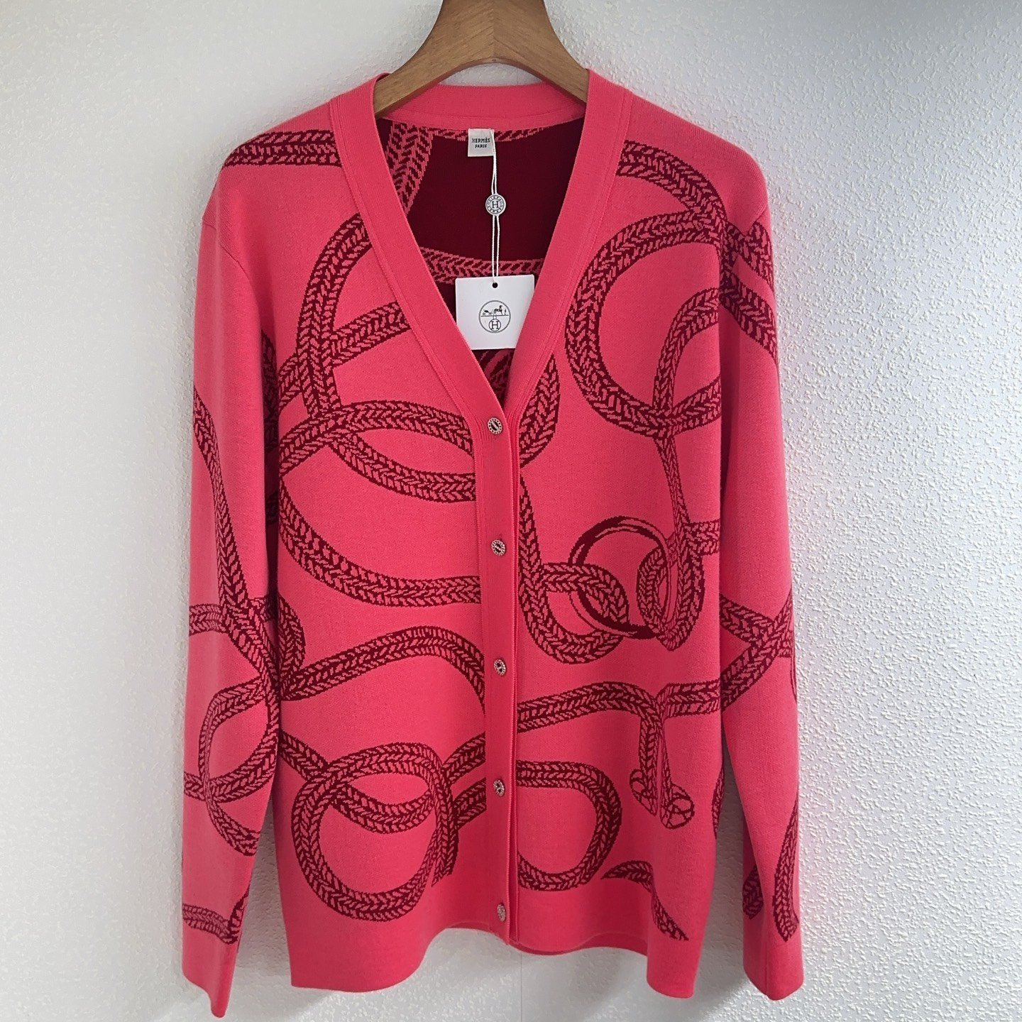 Hermes Contrasting Color Striped Chain-Link Knit Cardigan D92001 - Image 2
