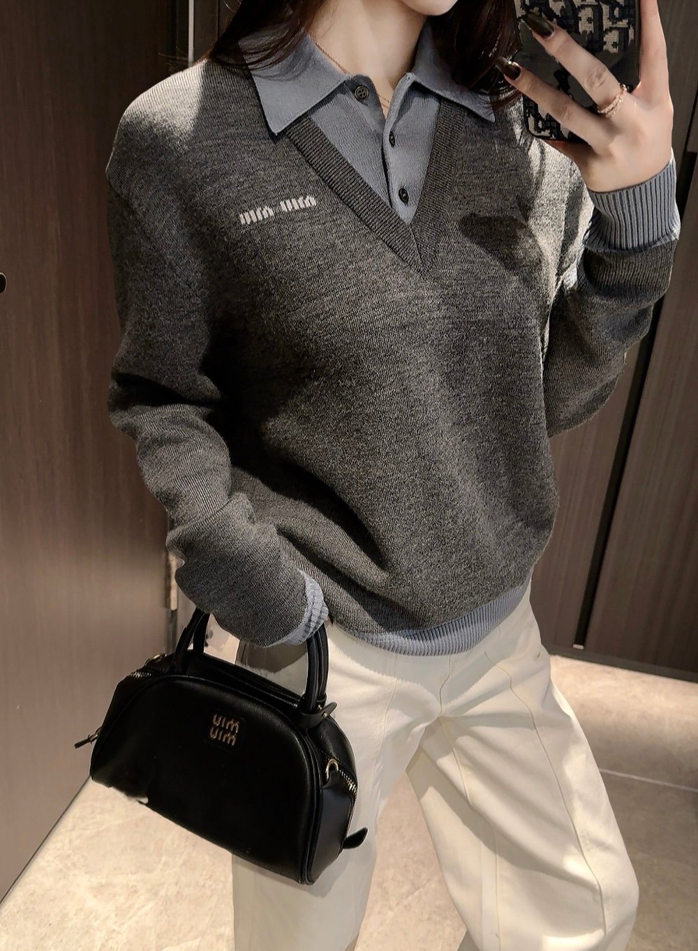 Slate Gray Cashmere V-neck Sweater | Miu Miu D92404 - Image 6