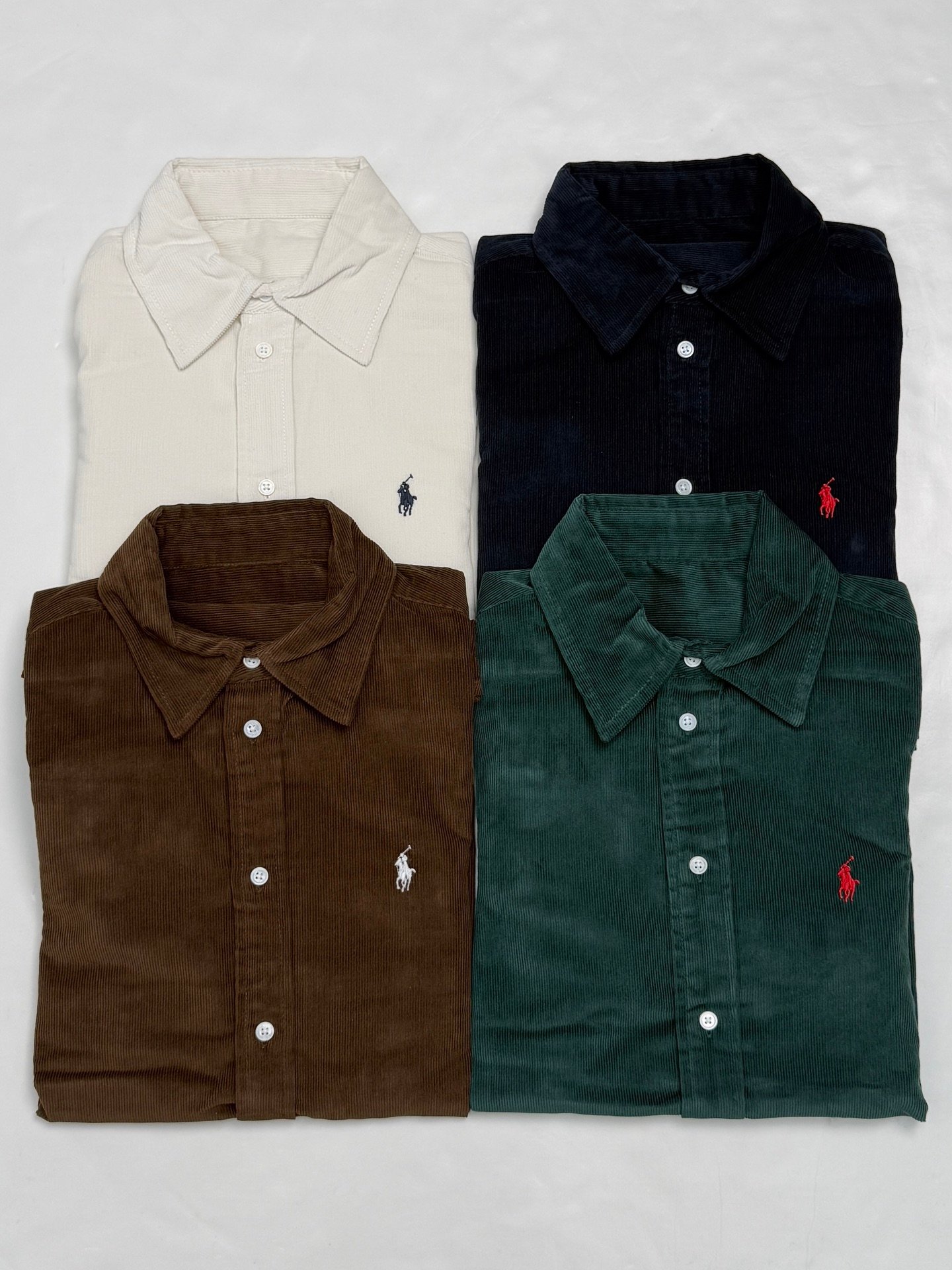 Polo style small sparrow embroidered stretch-fit corduroy shirt D92903 - Image 3