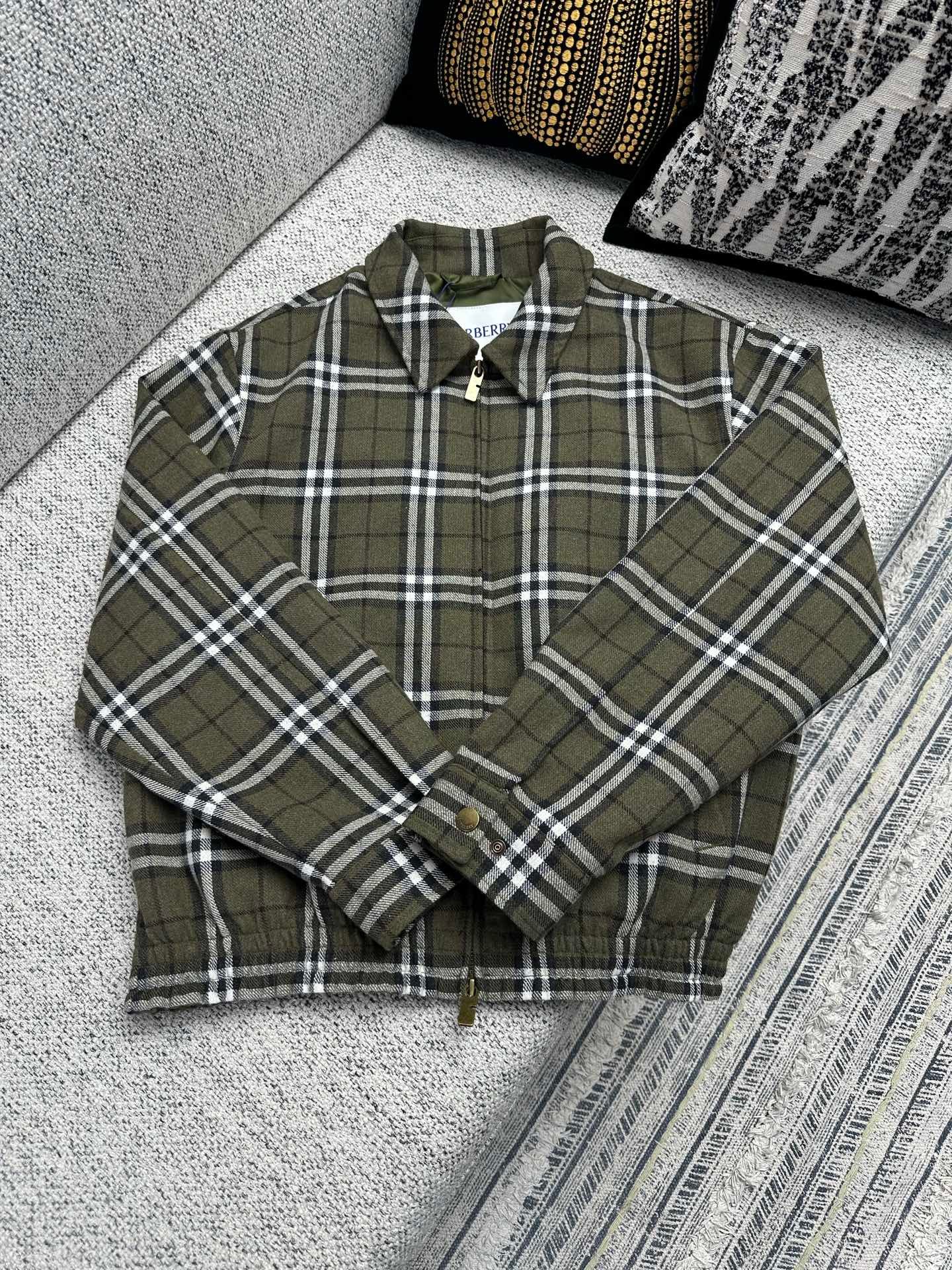 Burberry check-patterned interwoven wool Harrington coat 102402