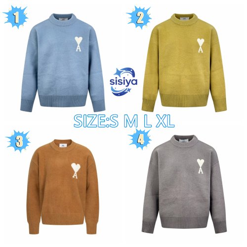 Ami Love Heart Jacquard Round Neck Sweater 102202