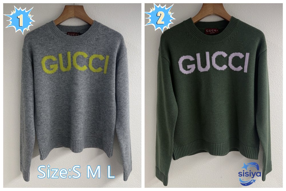 GUCCI Contrasting Color Lettered Plaid Pullover Knit Shirt D102401