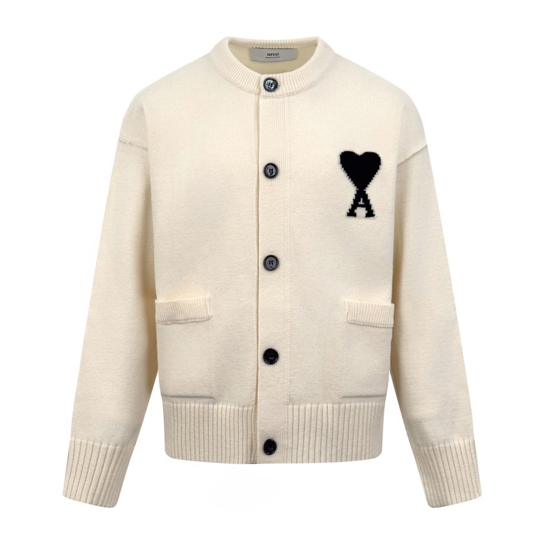 Ami Love Heart Jacquard Knitted Cardigan 101403 - Image 2