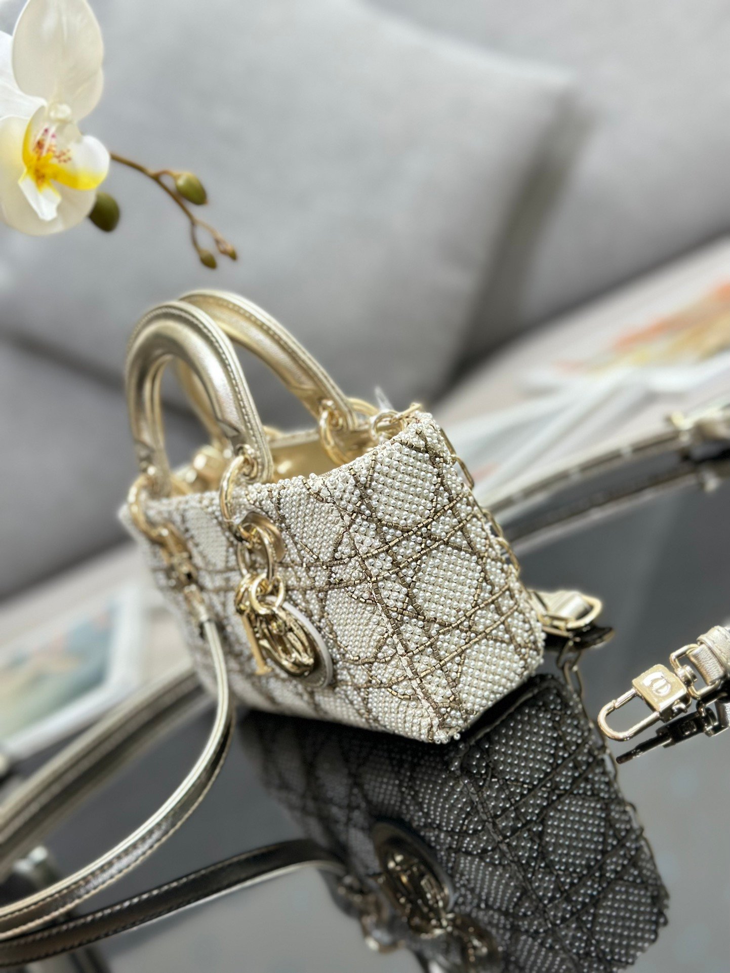 DIOR Super Mini Embroidered White Pearl Bag L102101 - Image 4