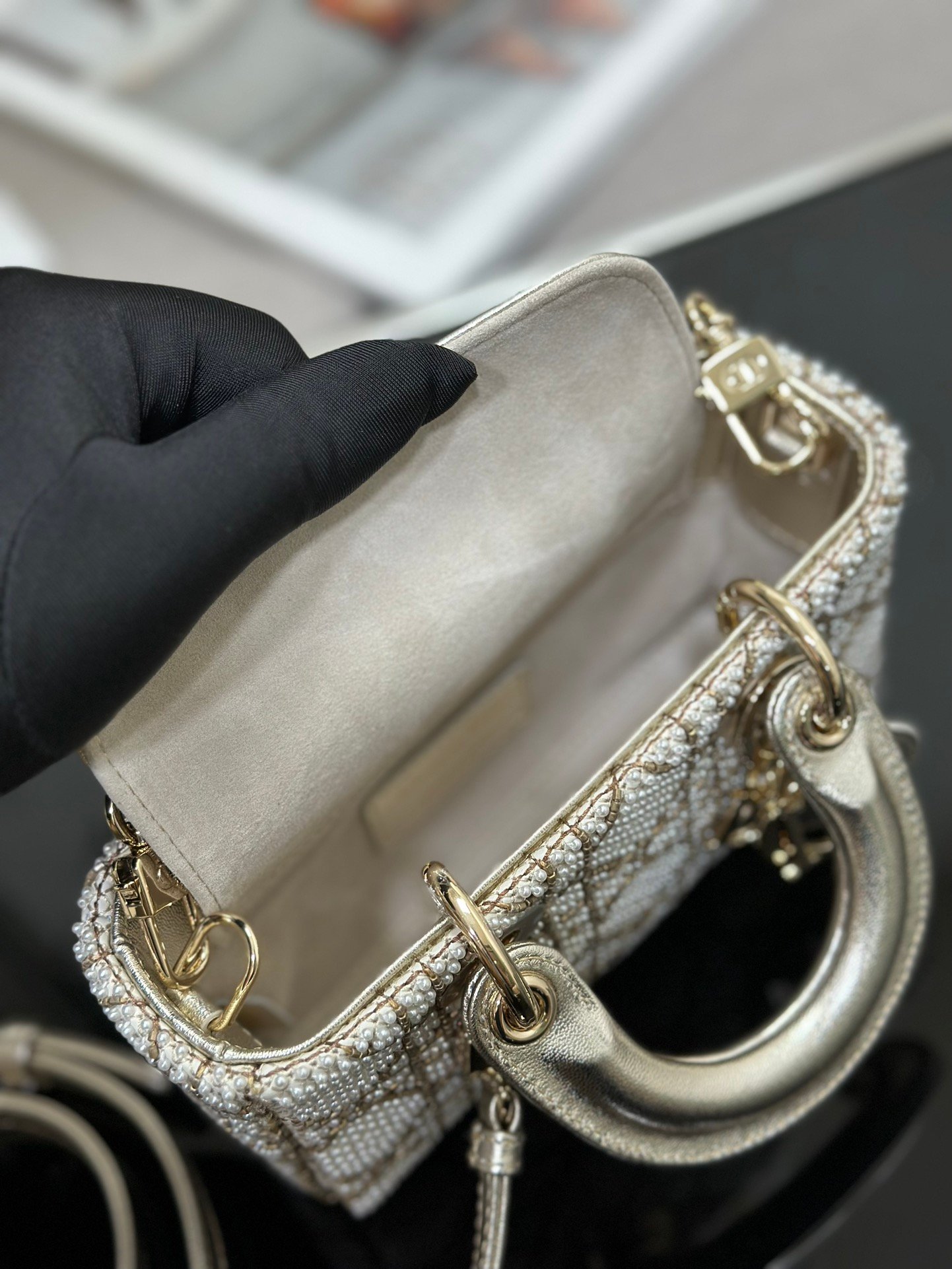 DIOR Super Mini Embroidered White Pearl Bag L102101 - Image 6