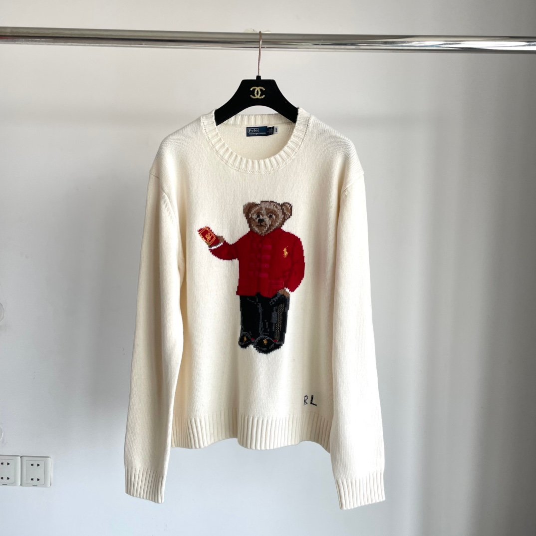 POLO Heavy Industry Embroidered Red Packet Little Bear Knitted Shirt D103104 - Image 3