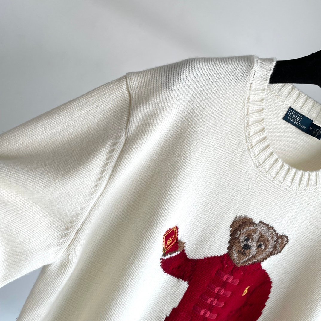 POLO Heavy Industry Embroidered Red Packet Little Bear Knitted Shirt D103104 - Image 7