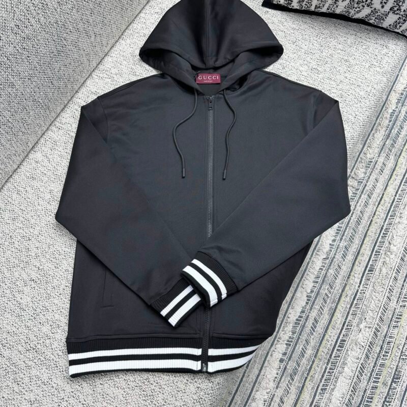 Gucci Technical jersey hooded zip jacket in black 110601