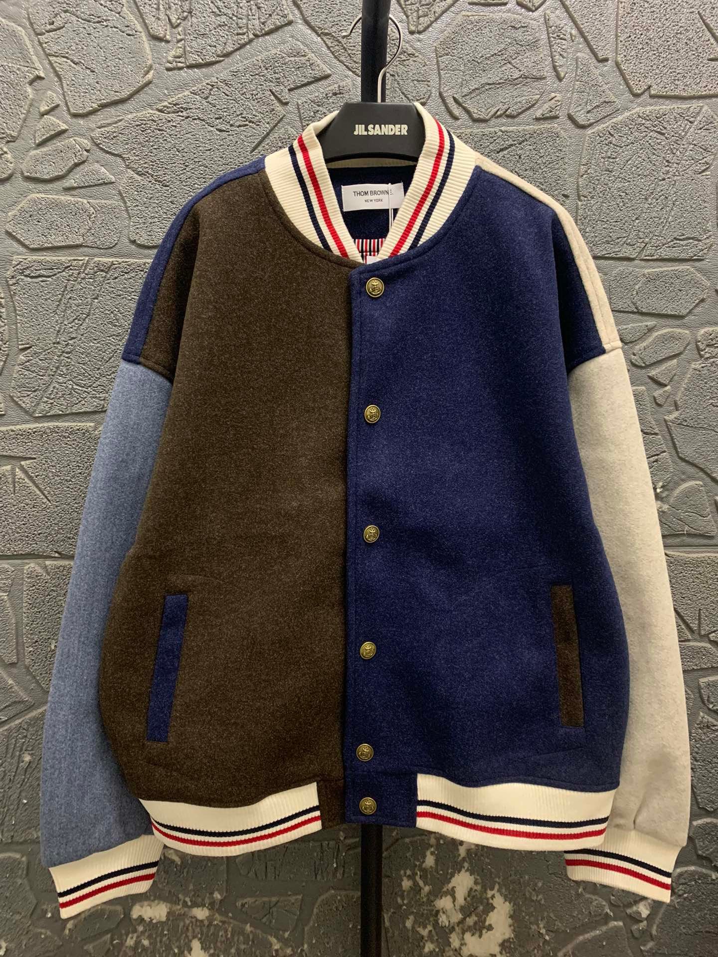 Thom Browne color-blocked baseball jacket 111002