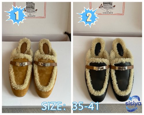 Hermès sheepskin half-trimmed leather shoes L110608