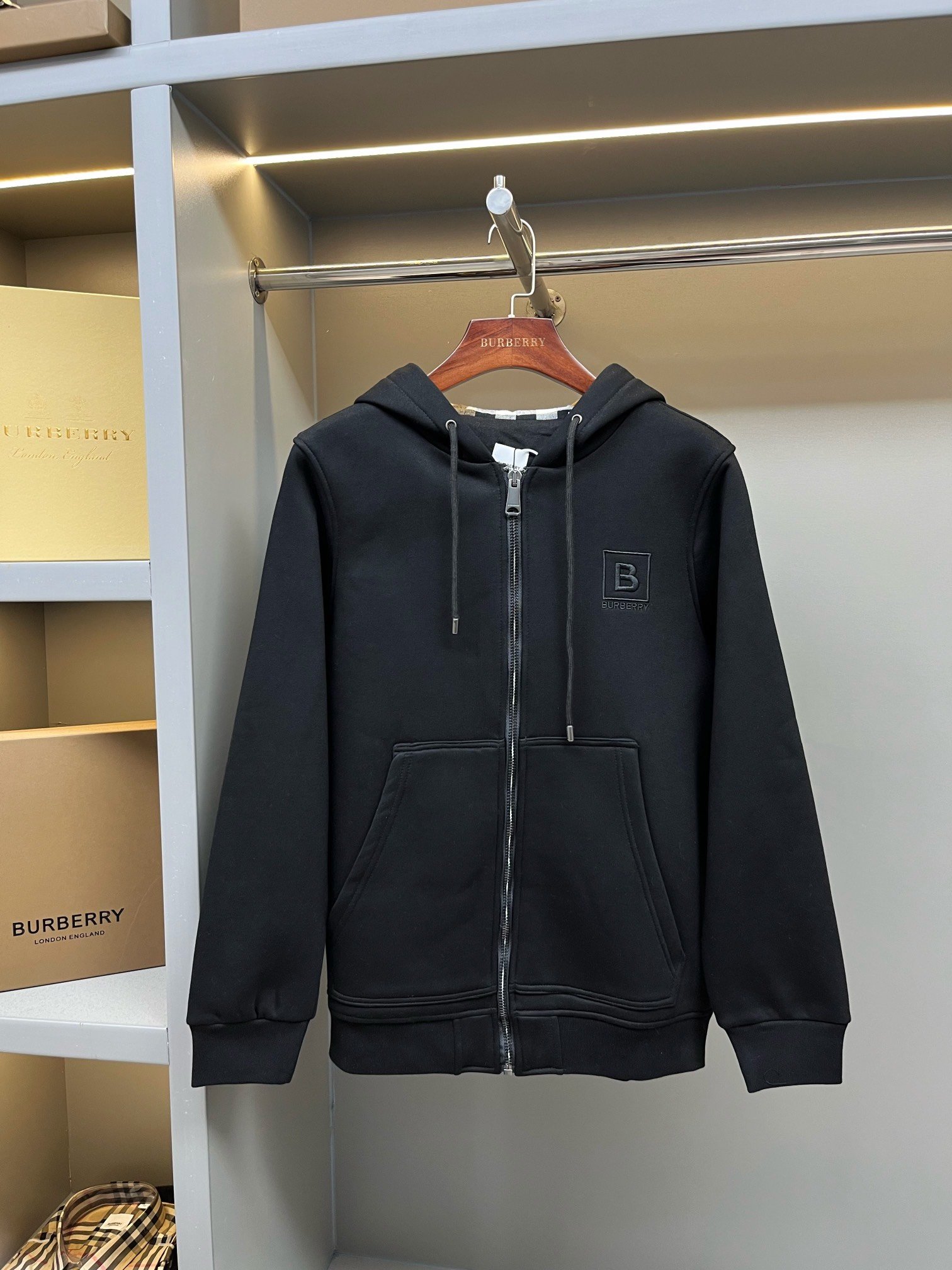 Burberry Check Hood Cotton Blend Zip Hoodie dz112901 - Image 9