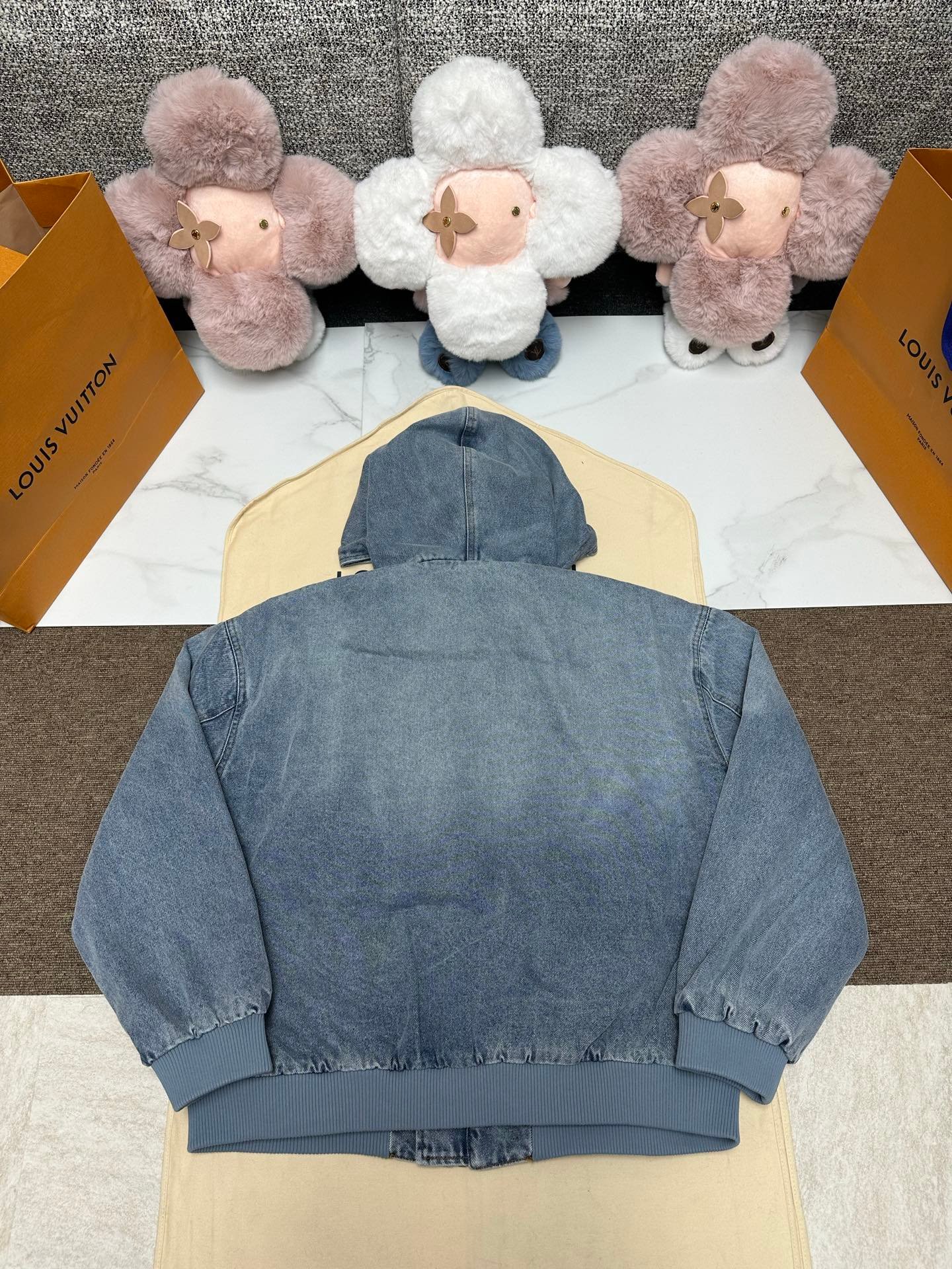 LV Denim Zippered Hooded Coat 110103 - Image 3