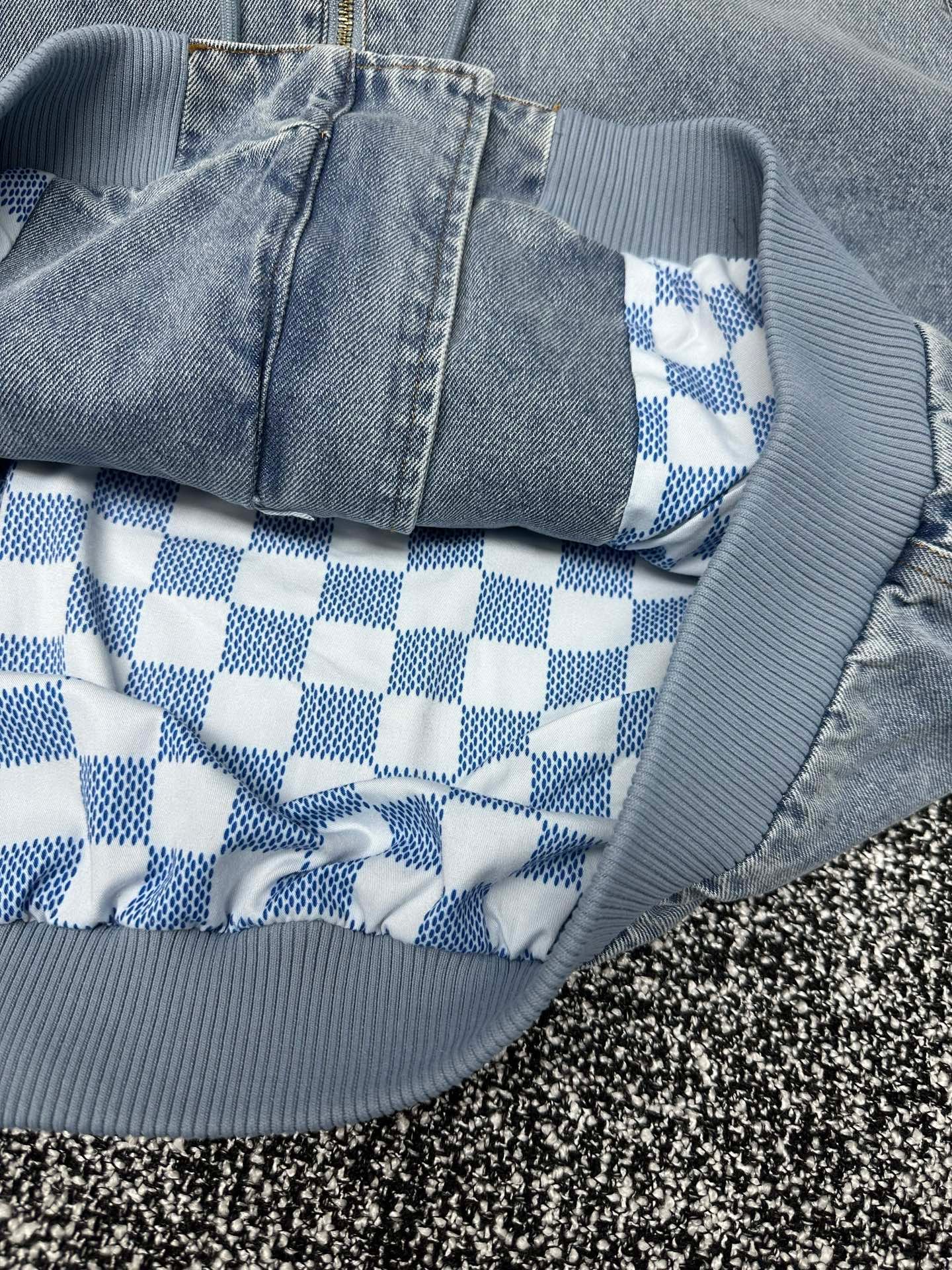 LV Denim Zippered Hooded Coat 110103 - Image 7