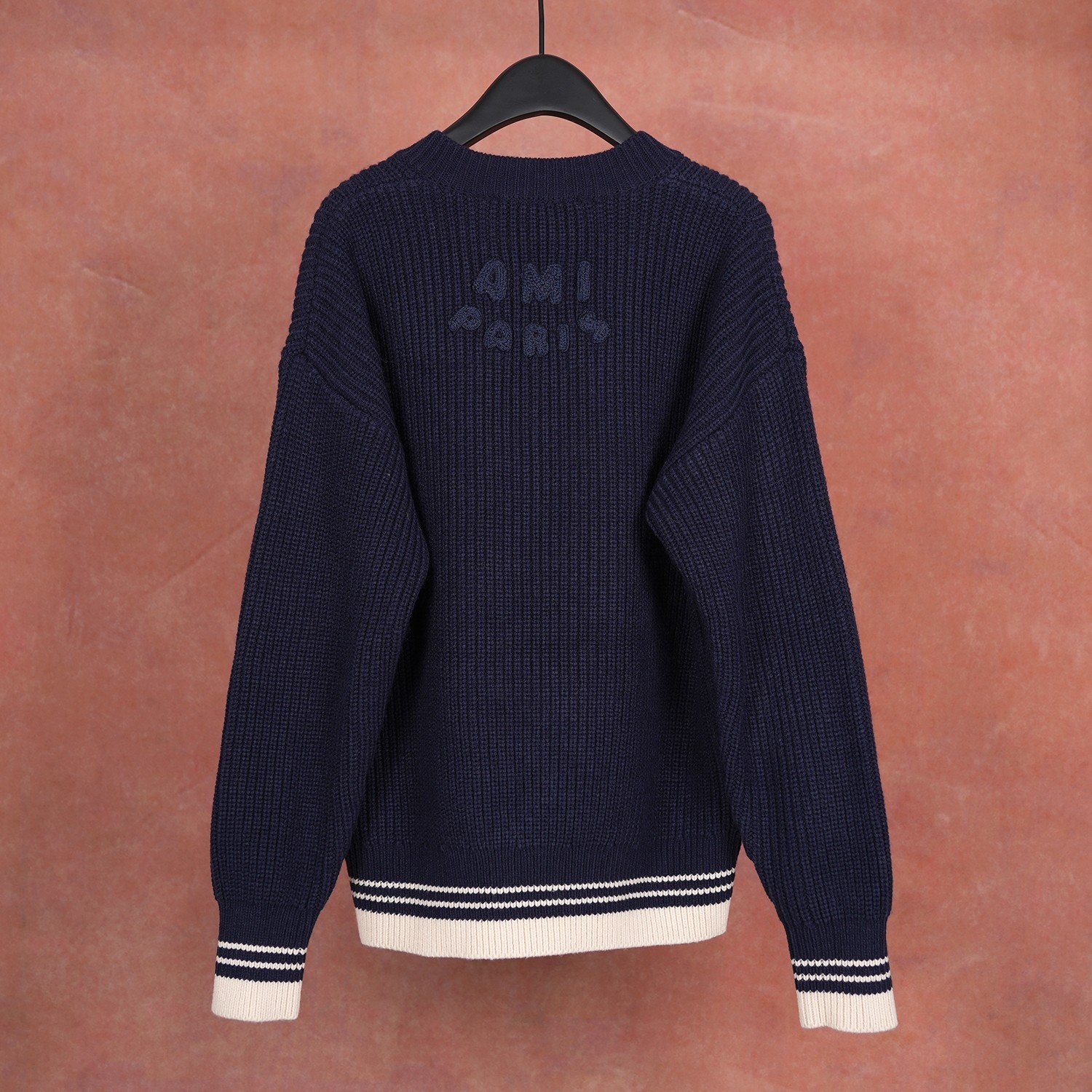 Ami Contrasting Color V-neck Long-Sleeved Pullover Knit Shirt D110410 - Image 4