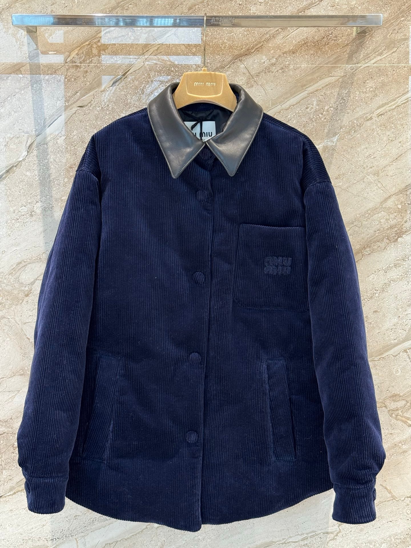 MiuMiu interwoven cashmere and genuine leather collar down jacket D110705