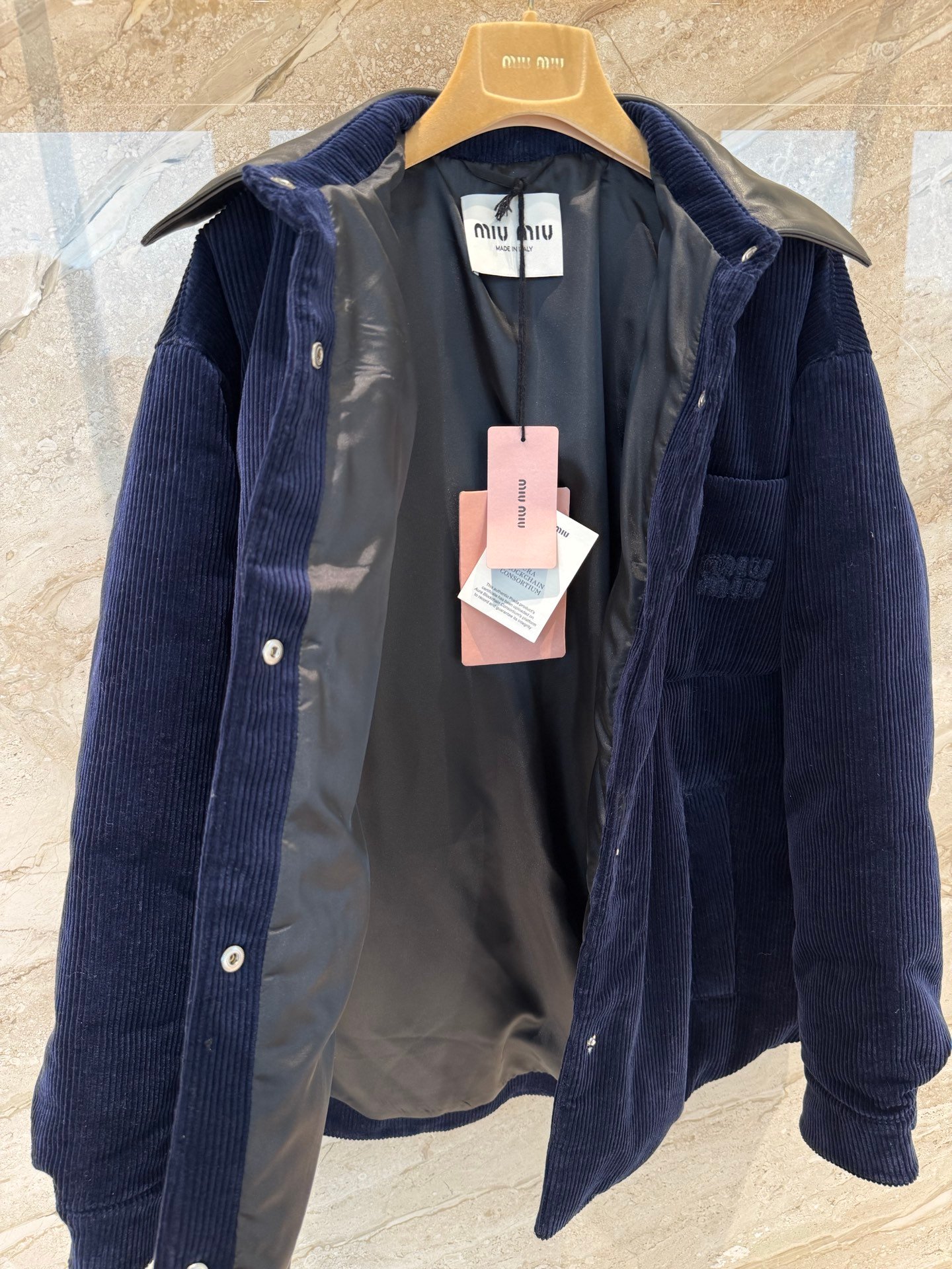 MiuMiu interwoven cashmere and genuine leather collar down jacket D110705 - Image 3