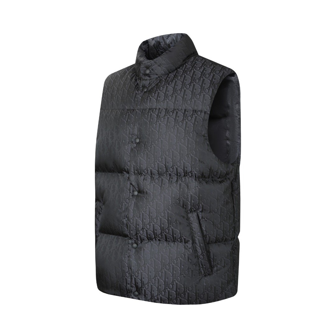 Dior Oblique Down Vest Black Cotton-Blend Jacquard 110703 - Image 3