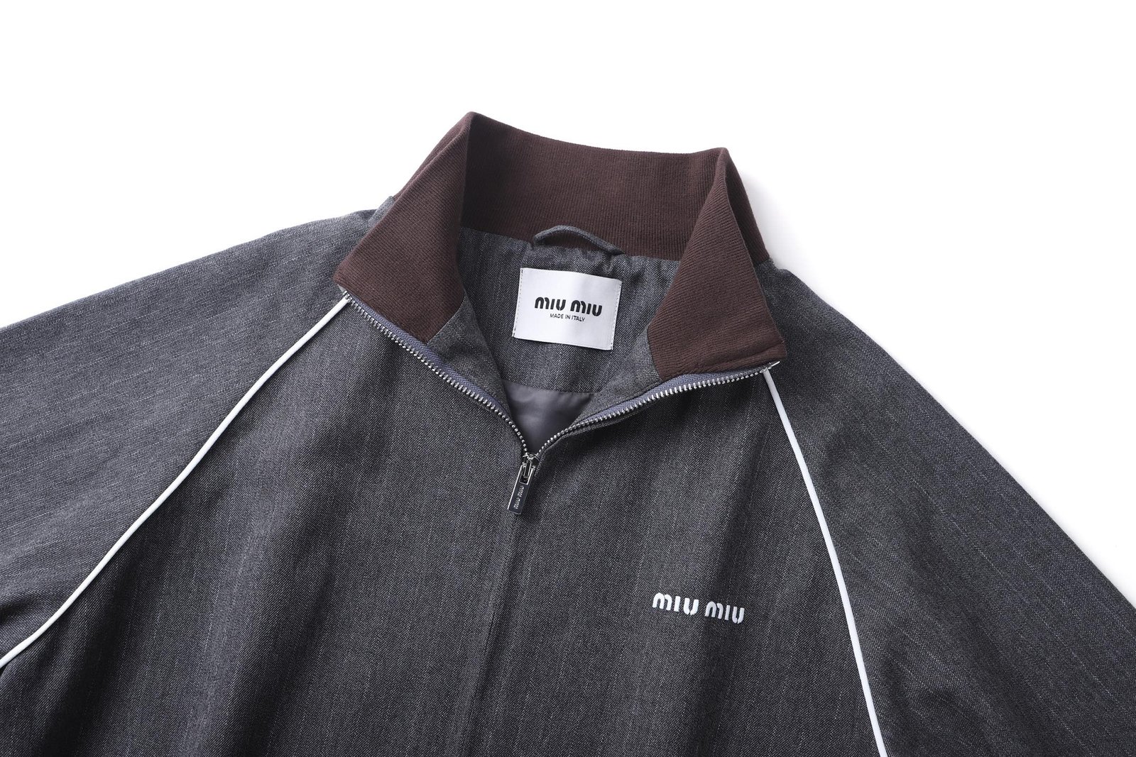 Miu Miu Logo Pinstripe Virgin Wool Track Jacket 111203 - Image 4