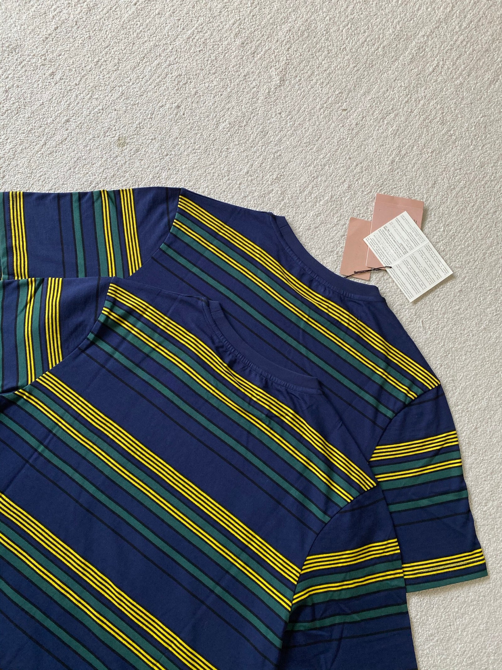 MIUMIU yellow-green-blue striped round-neck short-sleeved shirt 111209 - Image 6