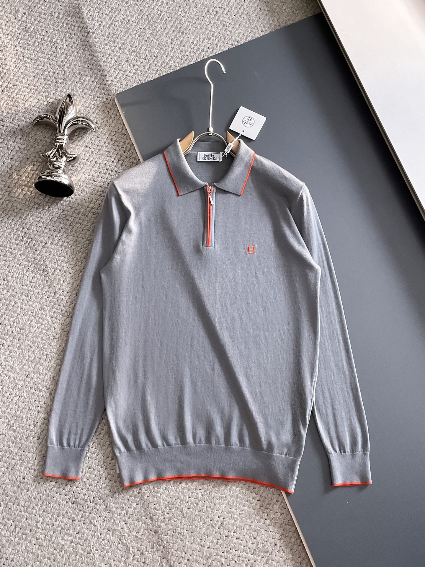 HERMES Embroidered Logo Cotton Polo Long Sleeved T-Shirt 111408 - Image 4