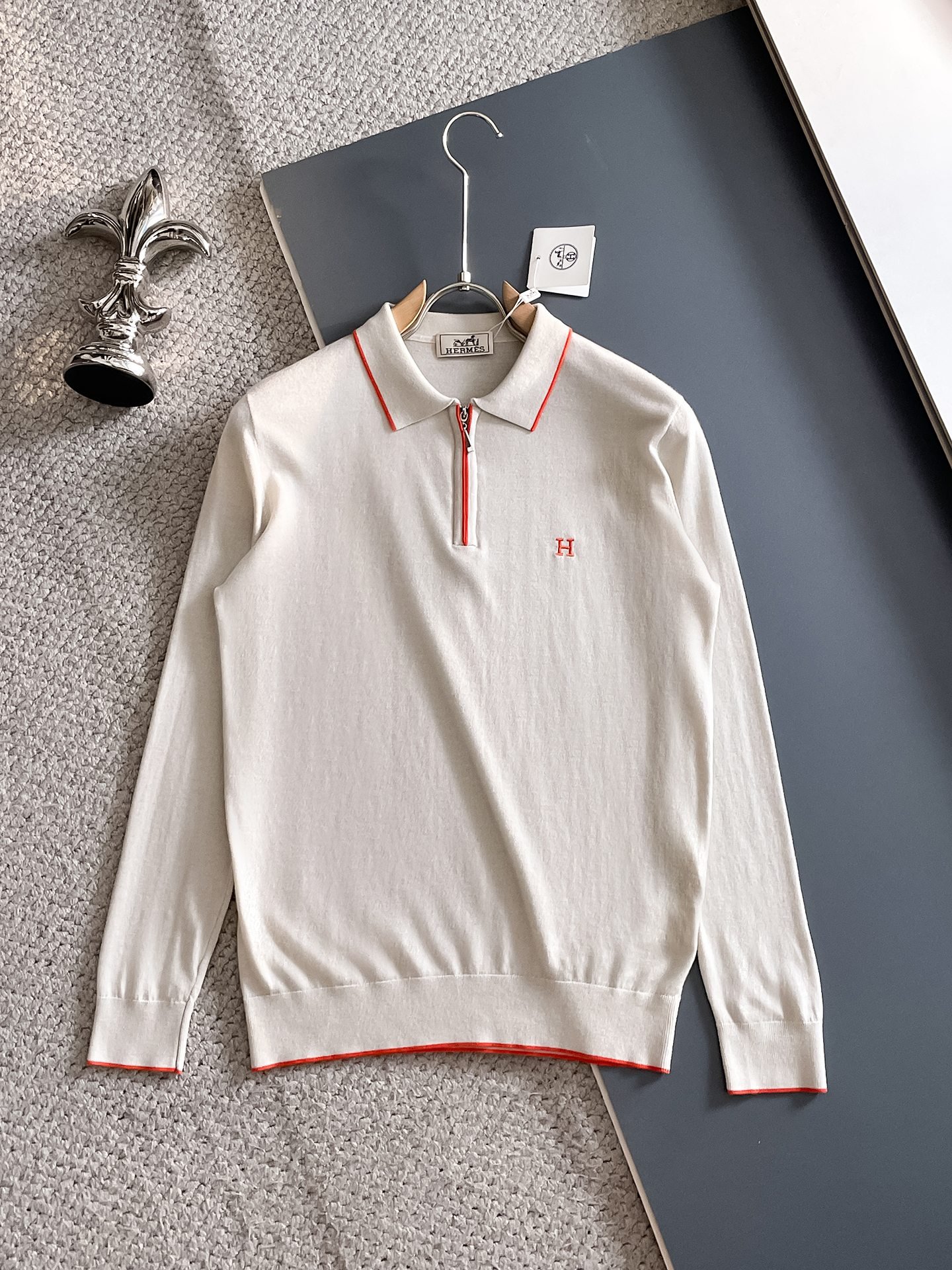 HERMES Embroidered Logo Cotton Polo Long Sleeved T-Shirt 111408 - Image 3