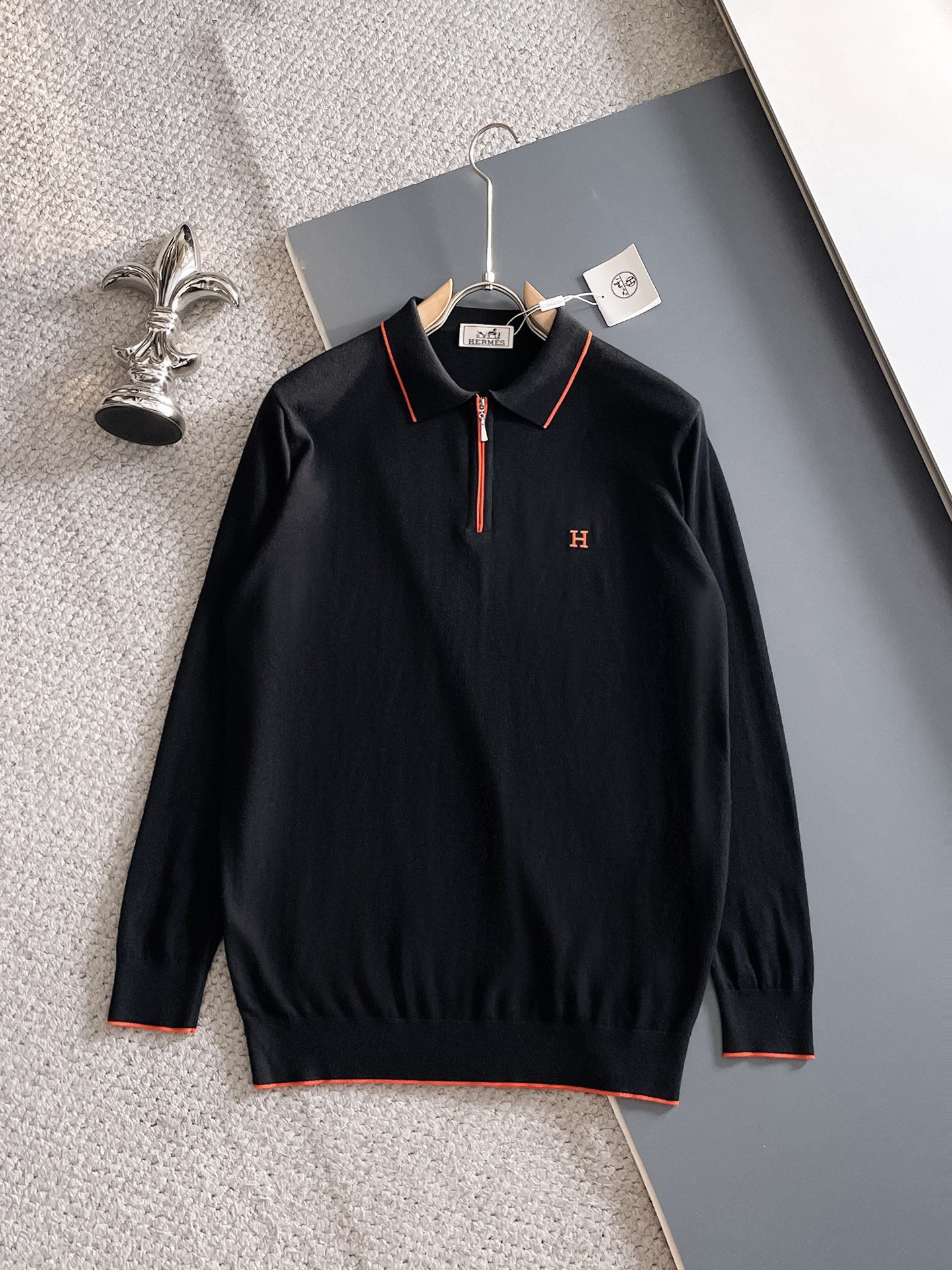 HERMES Embroidered Logo Cotton Polo Long Sleeved T-Shirt 111408 - Image 2