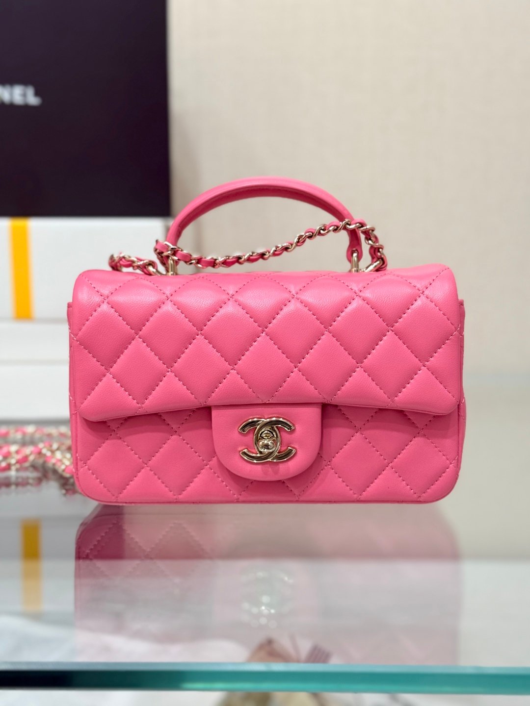 Chanel 24P Striped Top Handle Mini Leather Bag L111703 - Image 2