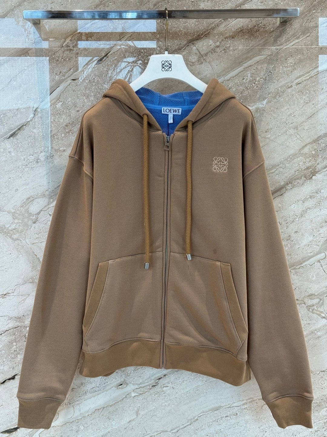 Loewe brown zipper hooded sweatshirt D112103