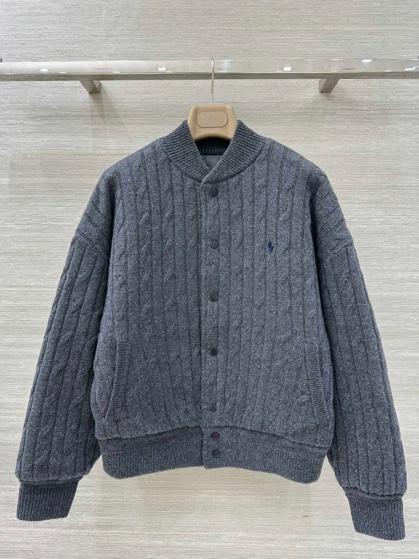 Polo Ralph Lauren Grey Plaid Knitted Baseball Jacket D112105 - Image 2