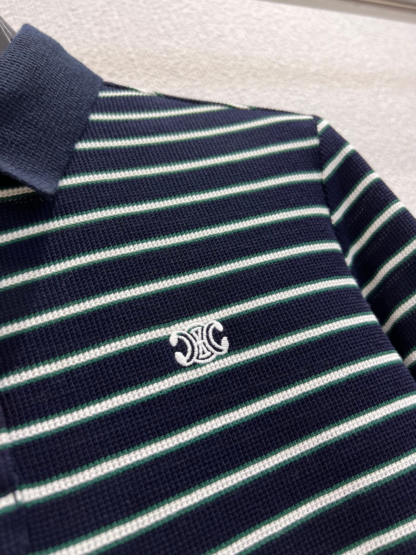 Celine Striped Long-Sleeve Polo Shirt D112404 - Image 7
