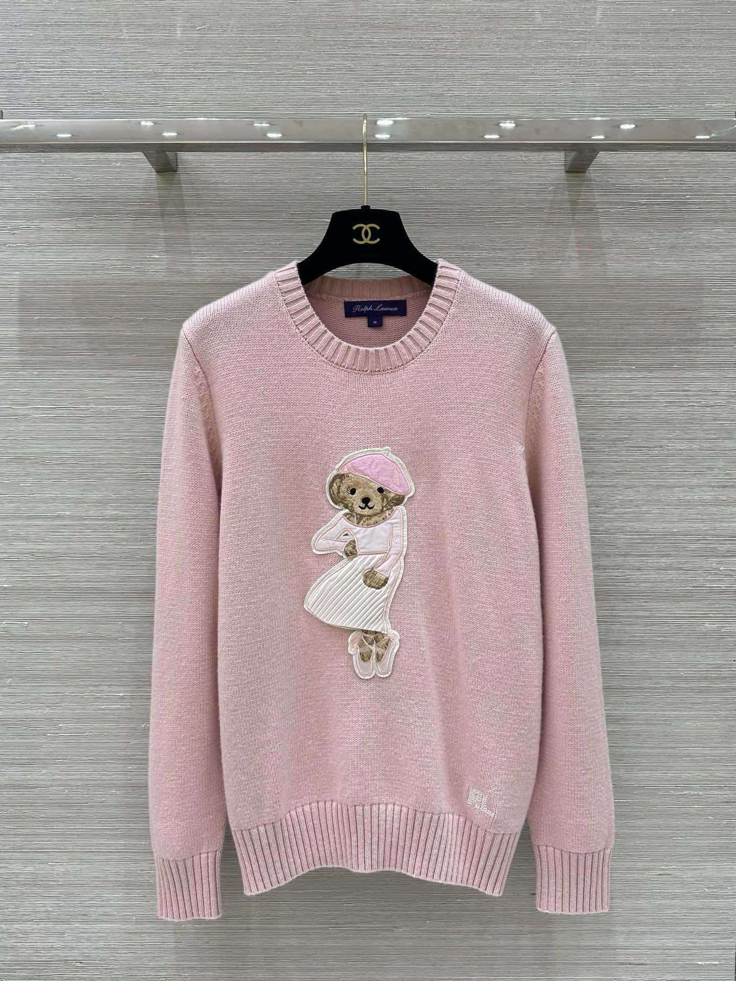 RL wool patch teddy bear knitted sweater D112605 - Image 2