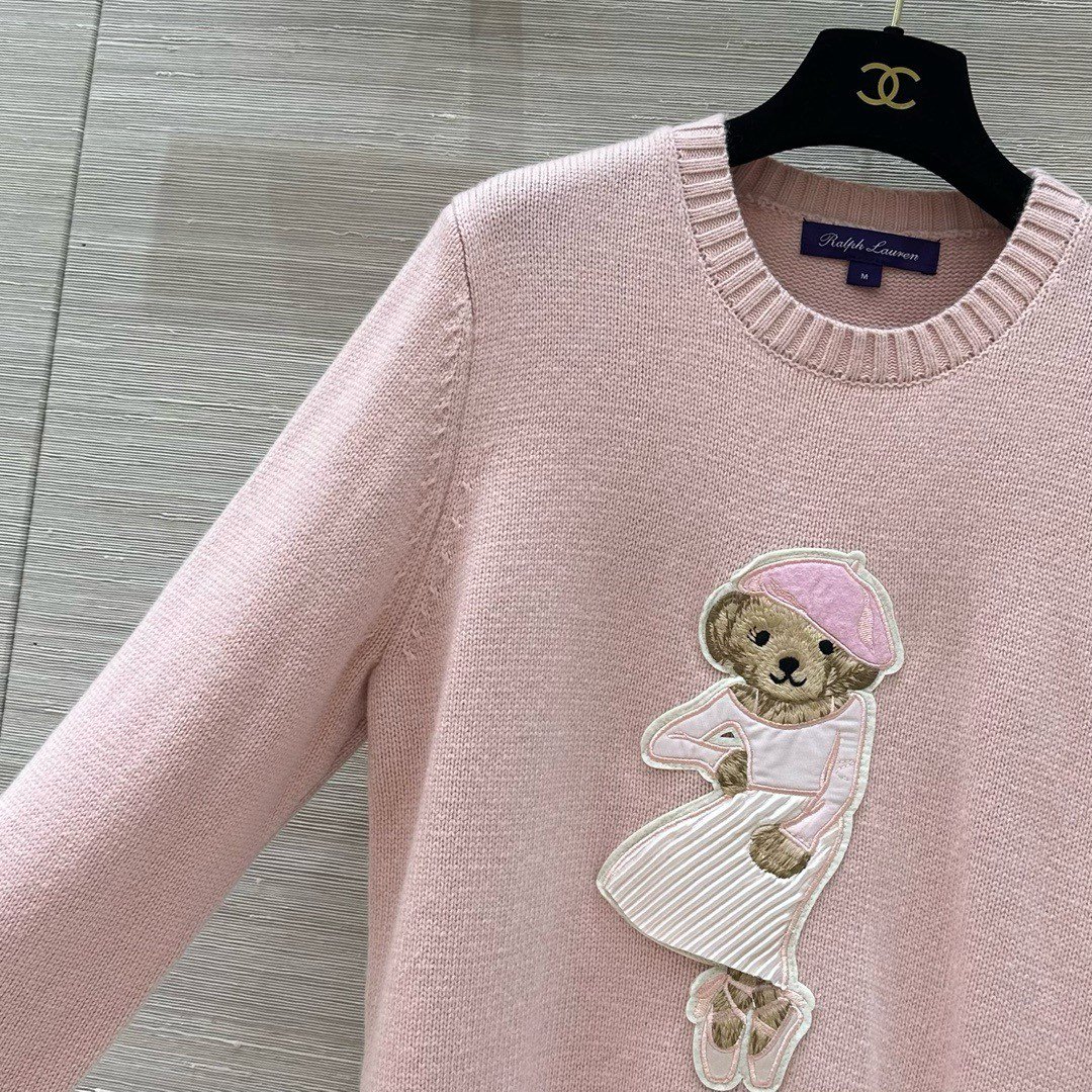 RL wool patch teddy bear knitted sweater D112605 - Image 5