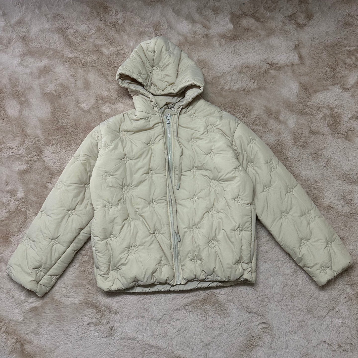 LV Solid Color Hooded Zip-Up Cotton Coat 112810