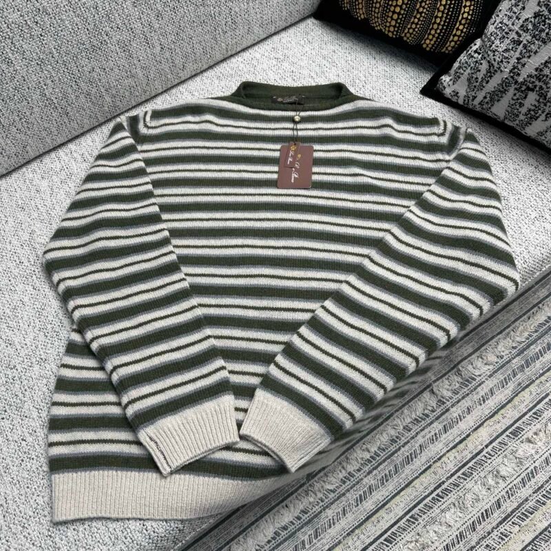 Loro Piana Green Striped Cashmere Sweater D121607