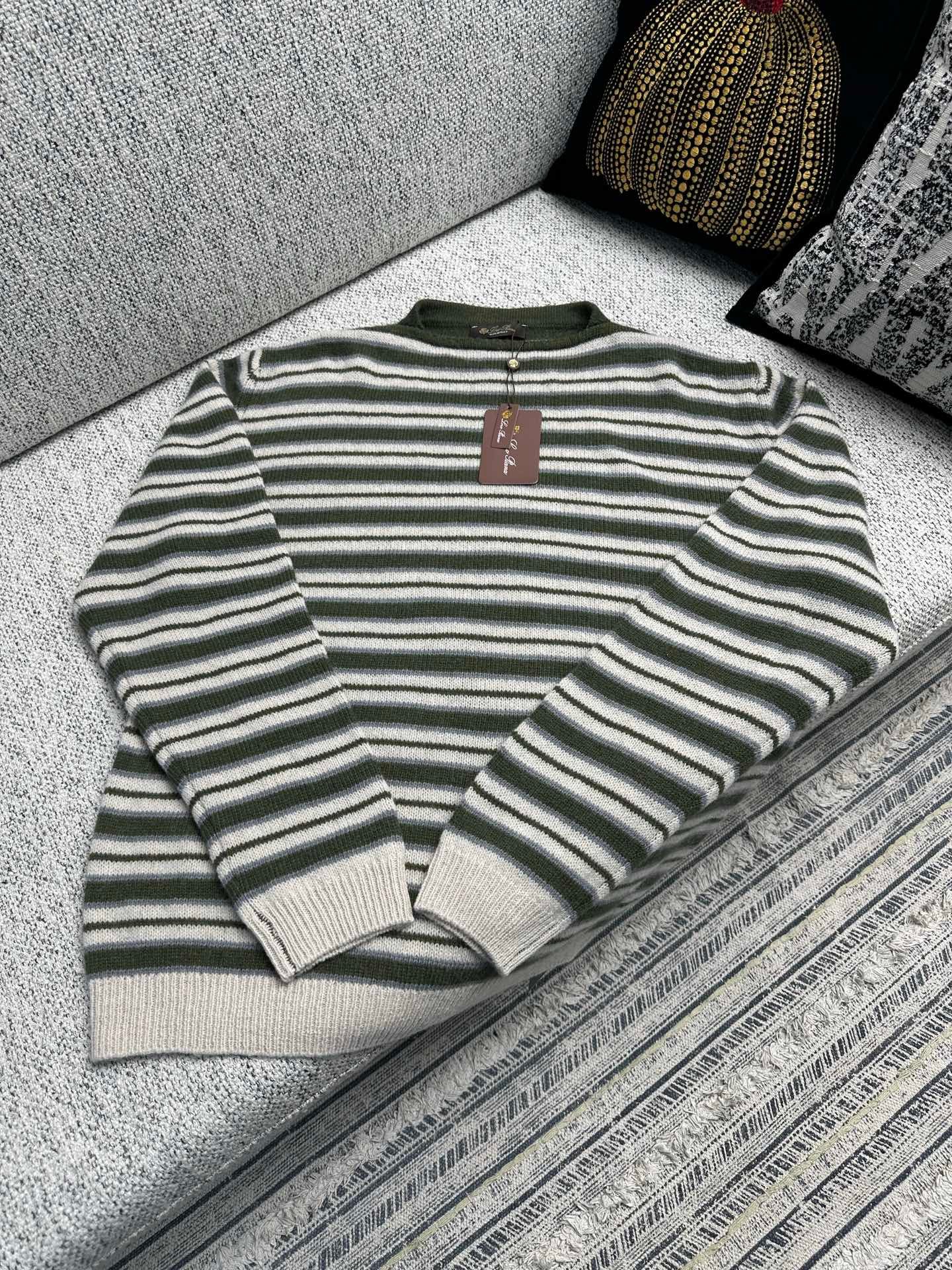 Loro Piana Green Striped Cashmere Sweater D121607