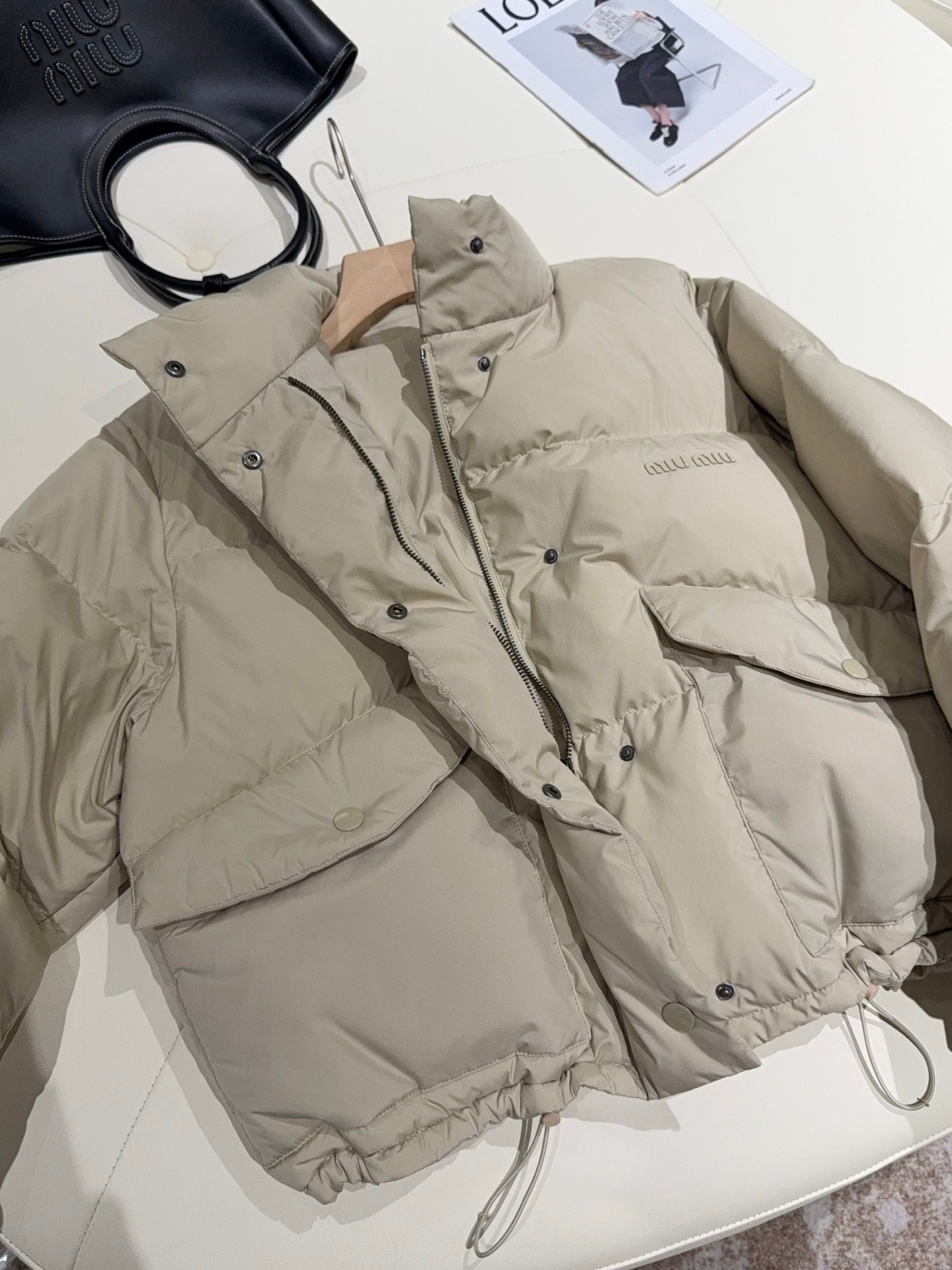 Miu Miu technical pongé down jacket in a beige D120907 - Image 7