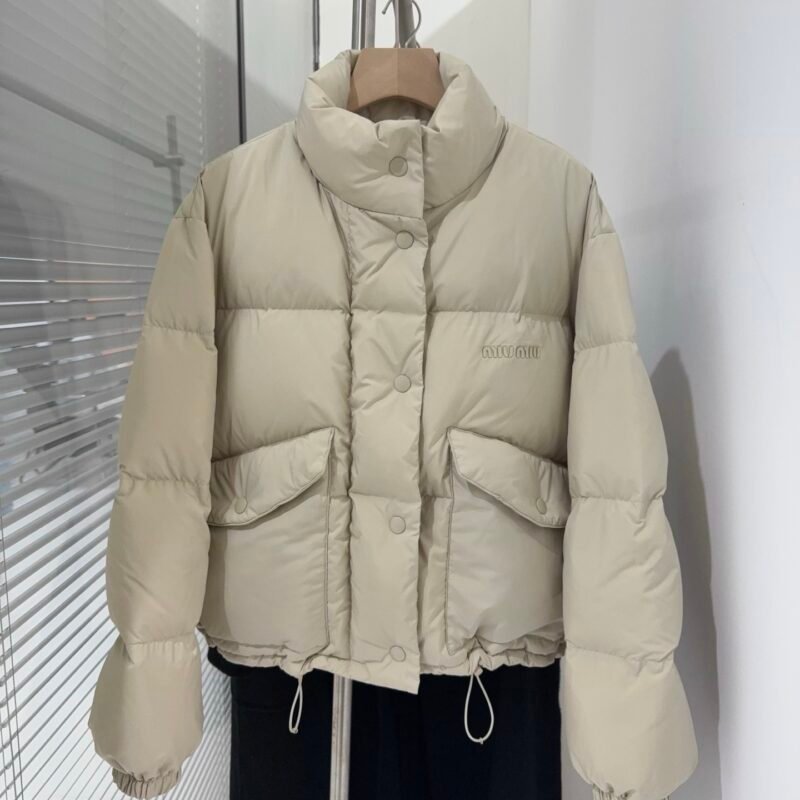 Miu Miu technical pongé down jacket in a beige D120907