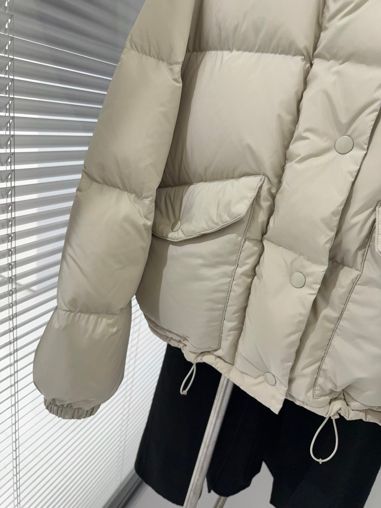 Miu Miu technical pongé down jacket in a beige D120907 - Image 3